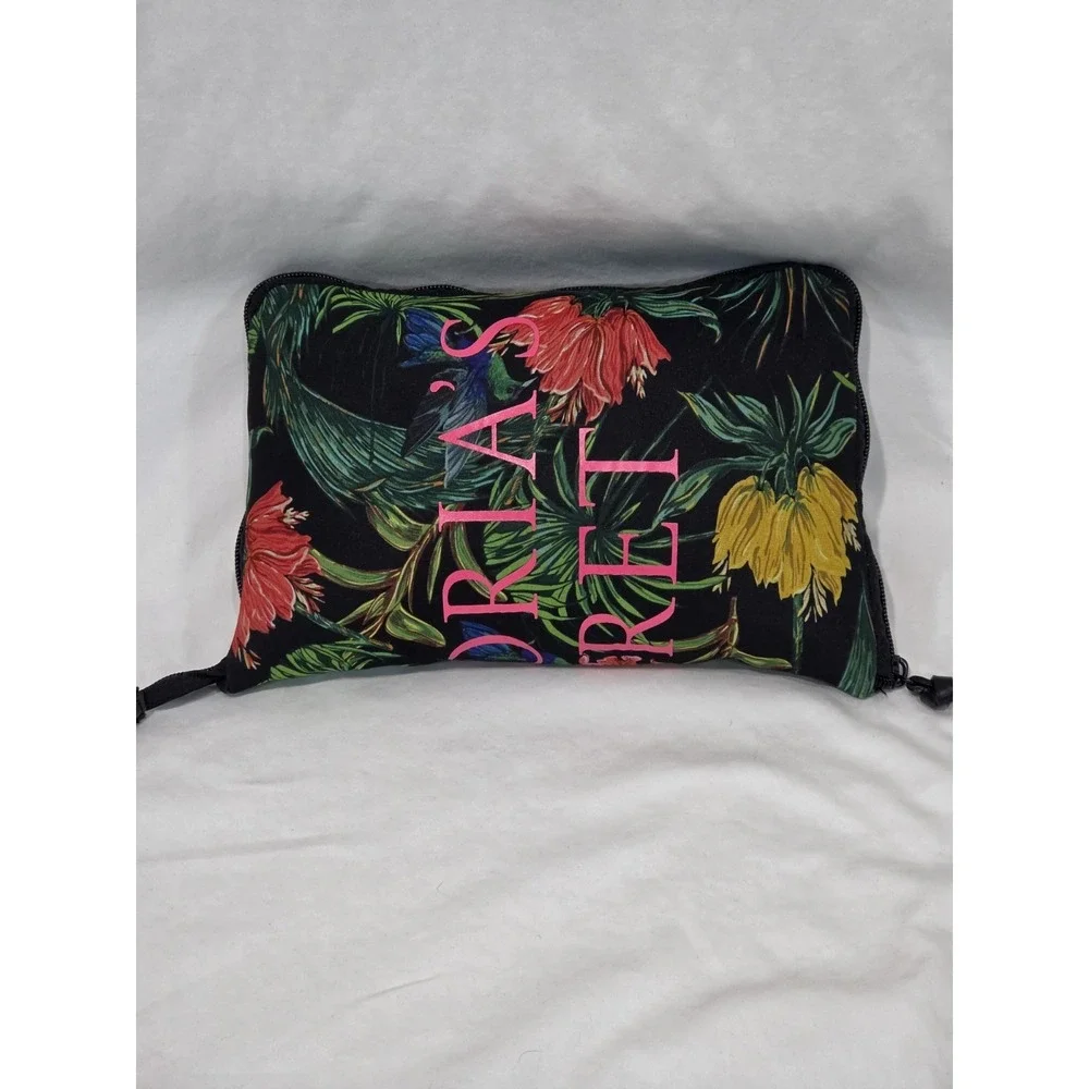 Victoria's Secret Packable Weekender Tote Gym Bag Black W Tropical Floral Handle
